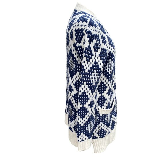 Madewell Contrast Fair Isle Cardigan Blue Open Nordic Alpaca Wool Chunky Cozy-XS - Picture 7 of 13